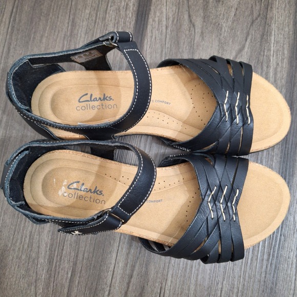 Clarks Roseville Cove Black Leather Strappy Comfort Sandals Women's Size 9M - Picture 4 of 8